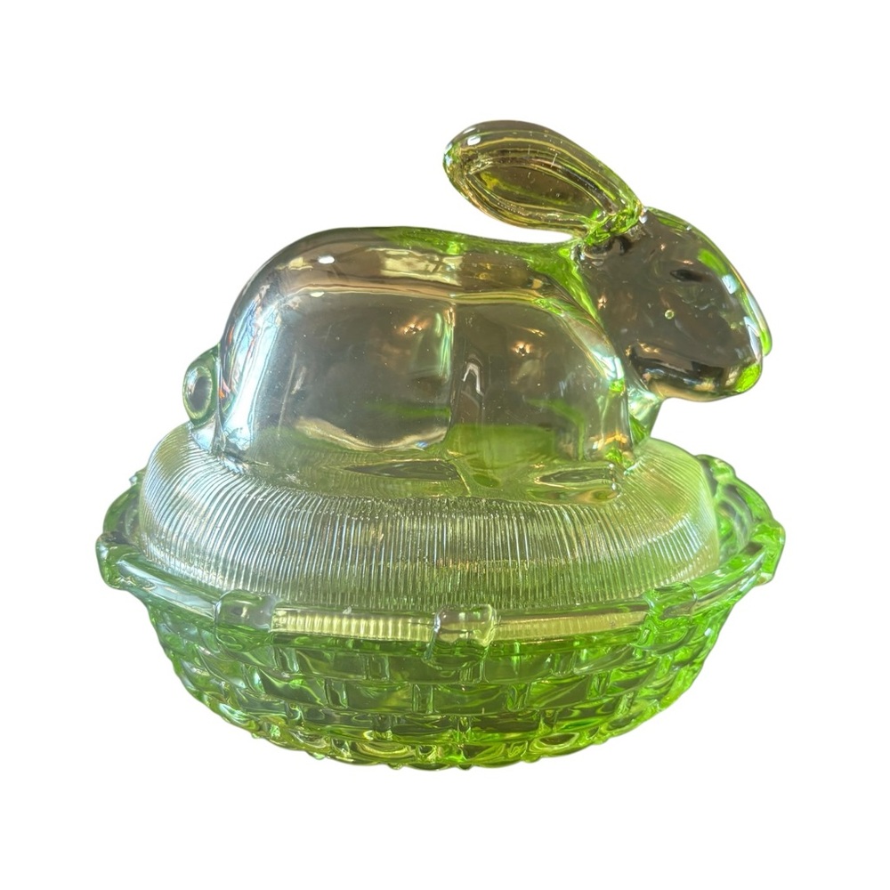 Green Bunny Candy Jar Trinket Dish with Lid nesting Easter - Picture 6 of 14